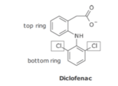 <ul><li><p>Ortho substituents on lower ring cause conformation restriction and prevent rotation</p></li><li><p>Enhances binding cyclo-oxygenase binding</p></li></ul><p></p><p></p>