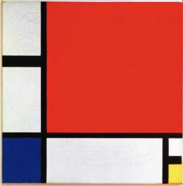 <p>oil on canvas</p><p>all life forms are gone, still</p><p>works are meant to be contemplated with different' line thickness and pure color</p><p>flat mathematical forms with movement of the lines</p><p>cut off on sides, extending into space</p>