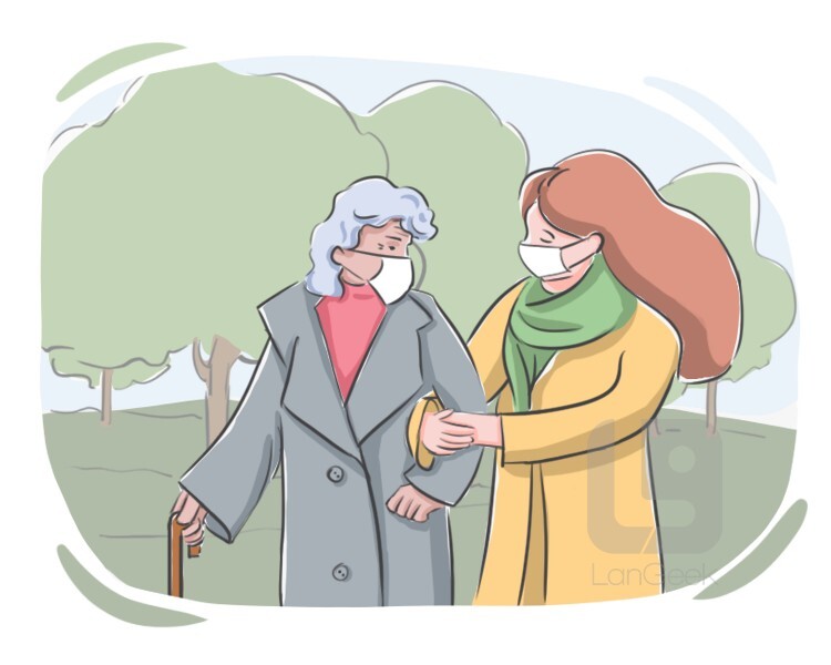 <p>To go along with or happen at the same time as something else.</p>