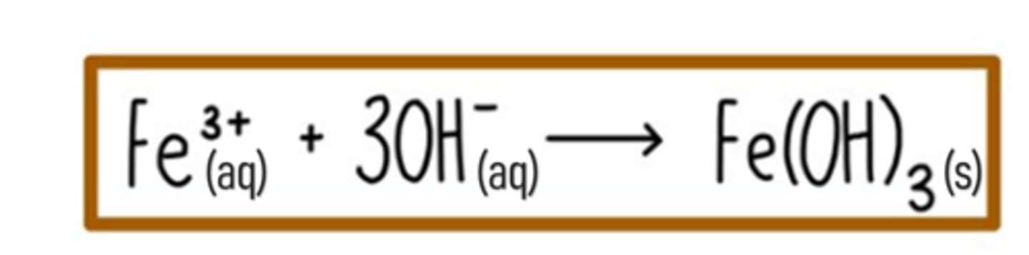 <p>- A pale solution reacts to form an orange brown precipitate of Iron (III) hydroxide</p><p>- Precipitate is insoluble in excess sodium hydroxide</p>