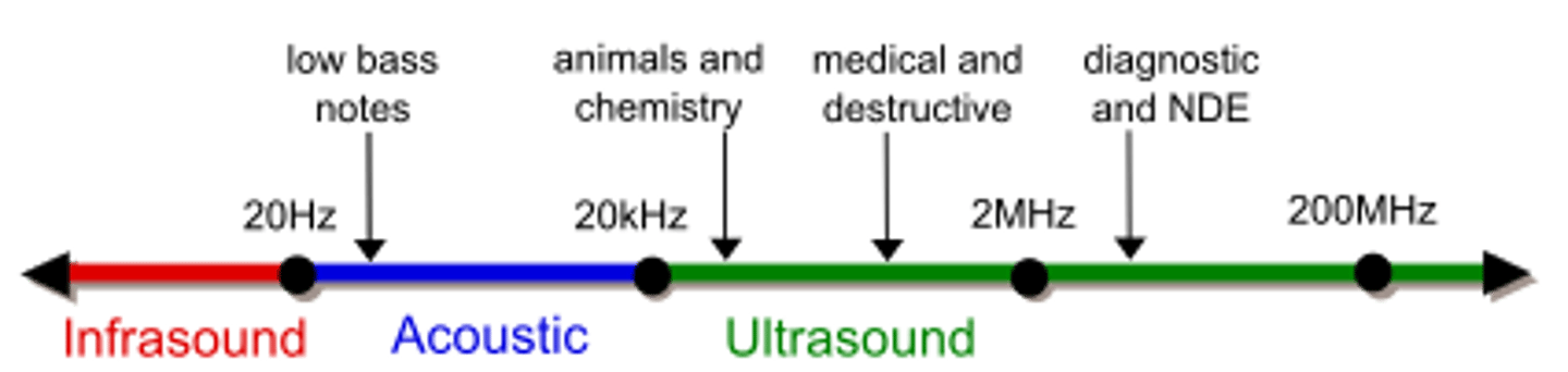 <p>(B) Sound with a frequency above that of 20,000 Hz.<br><br>Ultrasound refers to sound with a frequency above that of 20,000 Hz.</p>