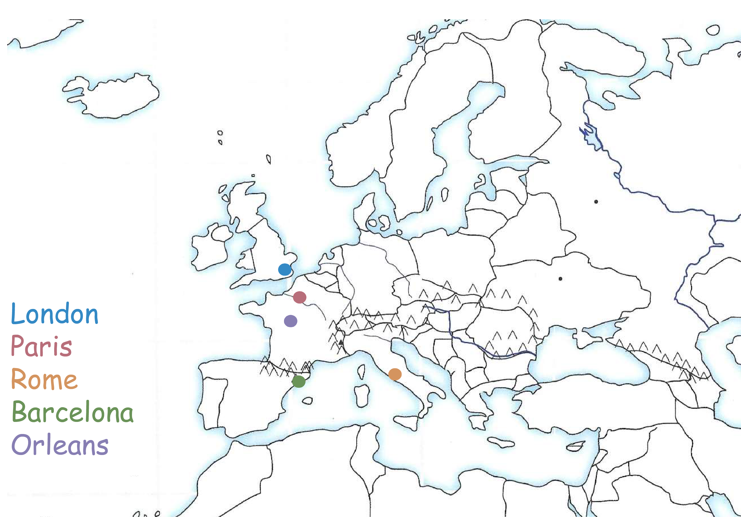 <p><mark data-color="blue" style="background-color: blue; color: inherit;">Blue dot. London.</mark> In England. Southeast part and near the English Channel.</p>