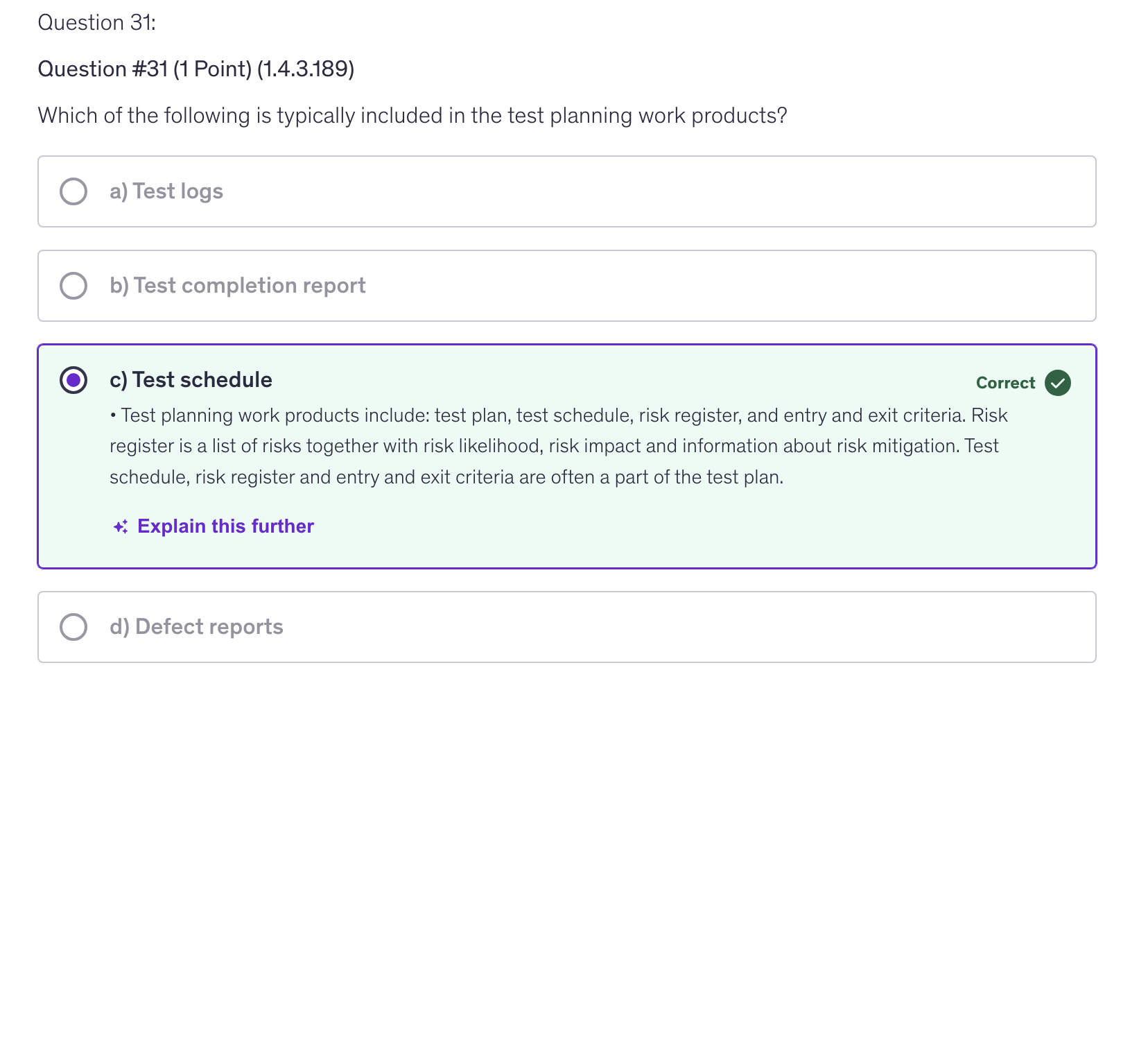<p>c) Test Schedule</p>