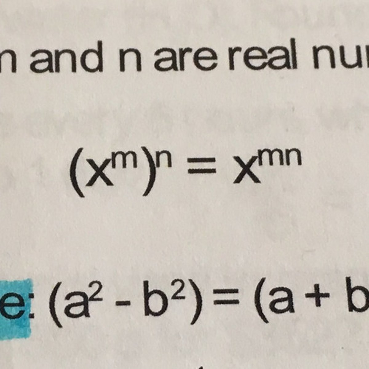 <p>if m and n are real #'s and x does not = zero, then</p>