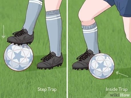 <p>Describes control of the ball off of a pass or a loose ball. Trapping the ball involves <u>using the feet, thighs or chest</u> to <strong><u>bring the ball to the ground while keeping it in the player’s possession</u></strong>. It can include <u><mark data-color="blue">stopping the ball</mark></u> completely or <u><mark data-color="blue">redirecting the ball</mark></u> in a controlled manner.</p>