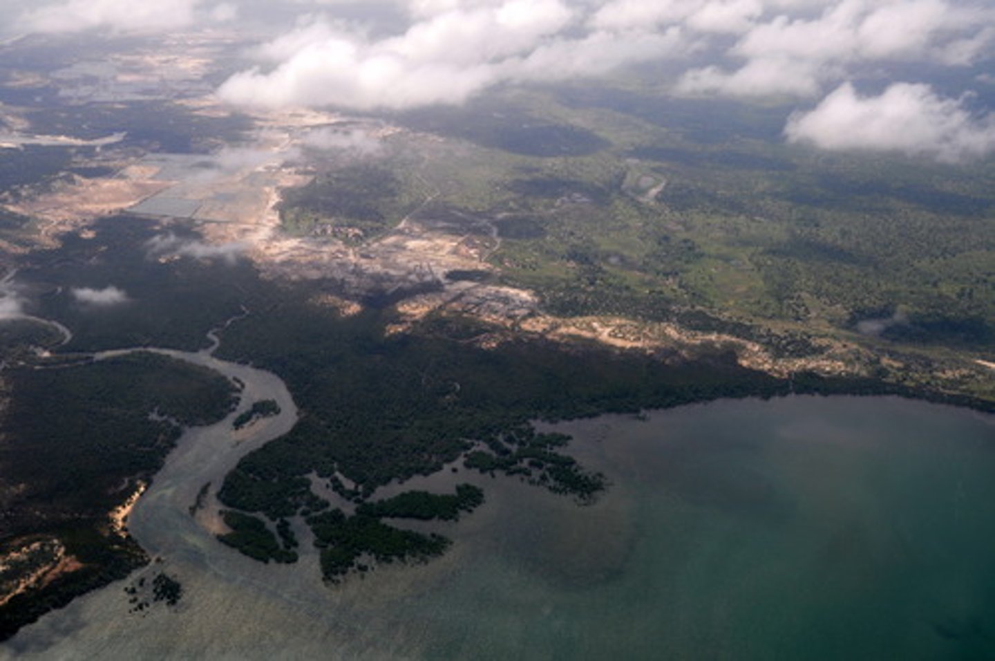 <p>The part of the river that opens into a larger body of water</p>