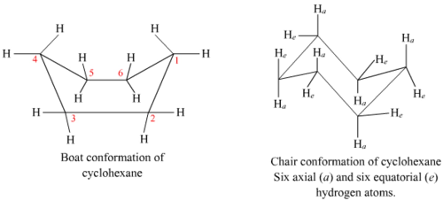 <p>2 high bonds OR 2 low bonds</p><p>(ex. Ha on C1 and He on C2 OR He on C1 and Ha on C2</p>