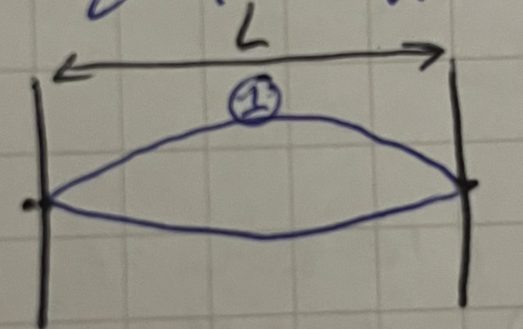 <p>Given this harmonic mode what is the length of the string equal to? </p>
