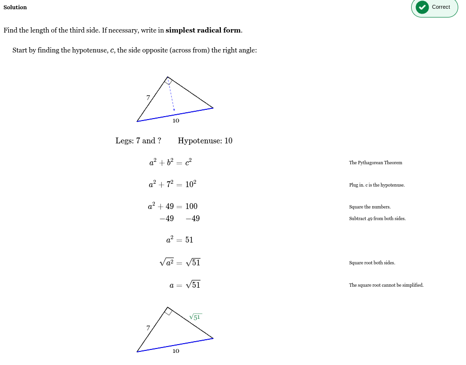 <p>Remeber: if the radical does not simplfy to a whole number, write in simplest radical form.</p>