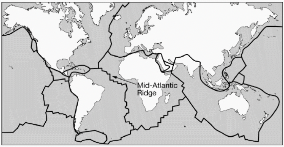 <p><span>The Atlantic Ocean is expanding as a result of plate tectonics. Which of the following explanations best identifies the type of plate boundary and processes occurring at the Mid-Atlantic Ridge, as shown in the diagram below?</span></p>