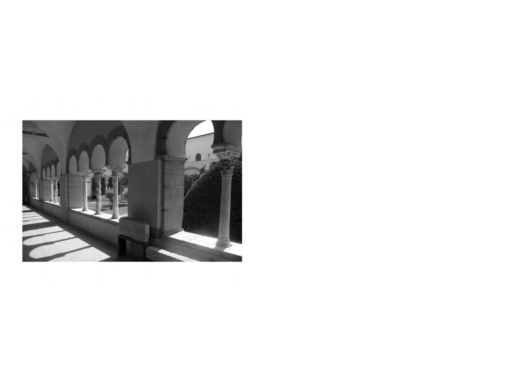 <p>An enclosed space in a monastery, in form of a quadrangle or open court, surrounded by roofed or vaulted passages or ambulatories, with an open arcade or colonnade on the interior sides and plain walls on the other</p>
