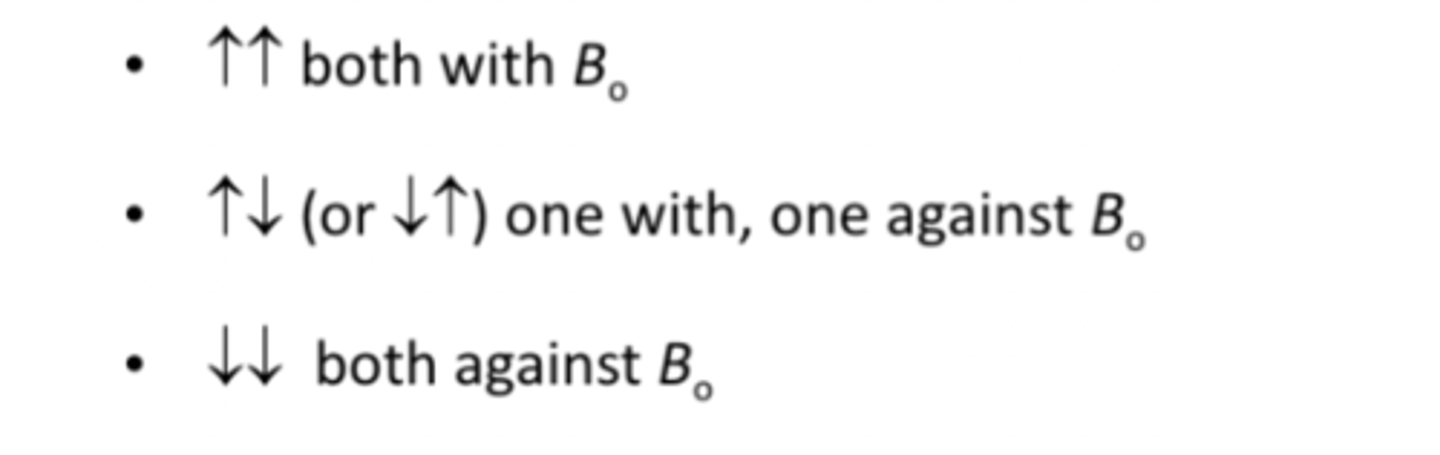 <p>Therefore the H atoms see three different magnetic fields– the signal splits into 3</p><p>both with B0, one with one against B0, both against B0.</p>