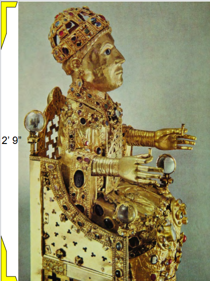 <p><span style="color: rgb(255, 255, 255);"><span>Reliquary statue of Sainte-Foy (Saint<br>Faith), Romanesque, Conques,<br>France, late 10th-early 11th century,<br>gold and jewels on a wood core</span></span></p>