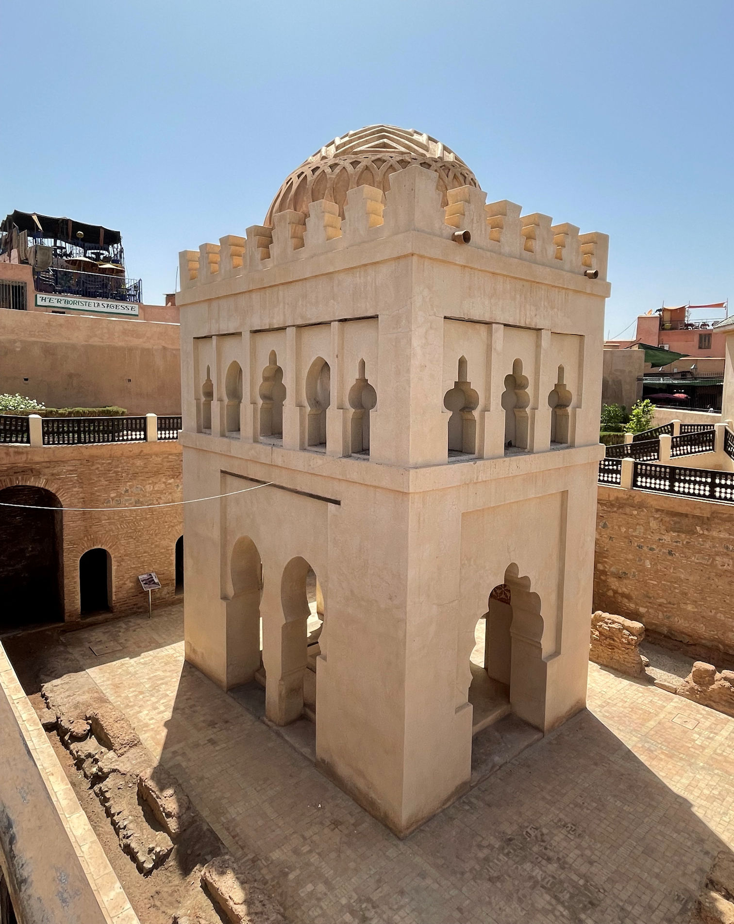 <p>Morocco; 12th Century; Almoravid; Monument (fountain)</p><p>The small structure used to be a fountain for a nearby congregational mosque; used in the act of washing before prayer</p><ul><li><p>criss crossing pattern on dome reflects Mosque of Cordoba</p></li><li><p><span>Rectangular pavilion is crowned by a highly decorative, ribbed, slightly pointed dome surrounded by crenellation</span></p></li></ul><p></p>