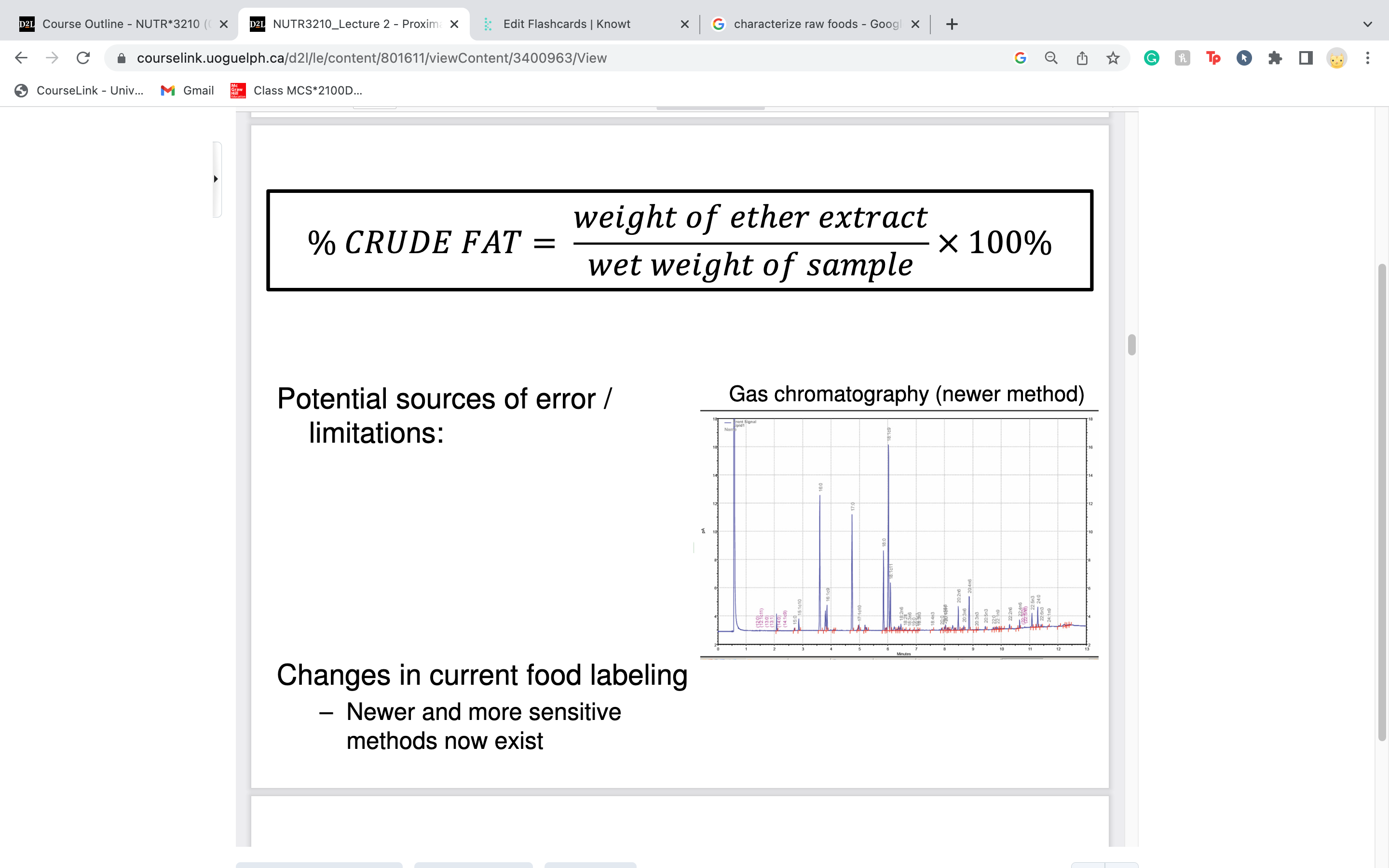 \-other non nutritious/non dietary fats (ex: chlorophyll, resins, waxes = used in structure etc) show up in the dried down solution and cause it to overestimate the crude fat determination

\
there is newer and more sensitive methods that exist to fix this