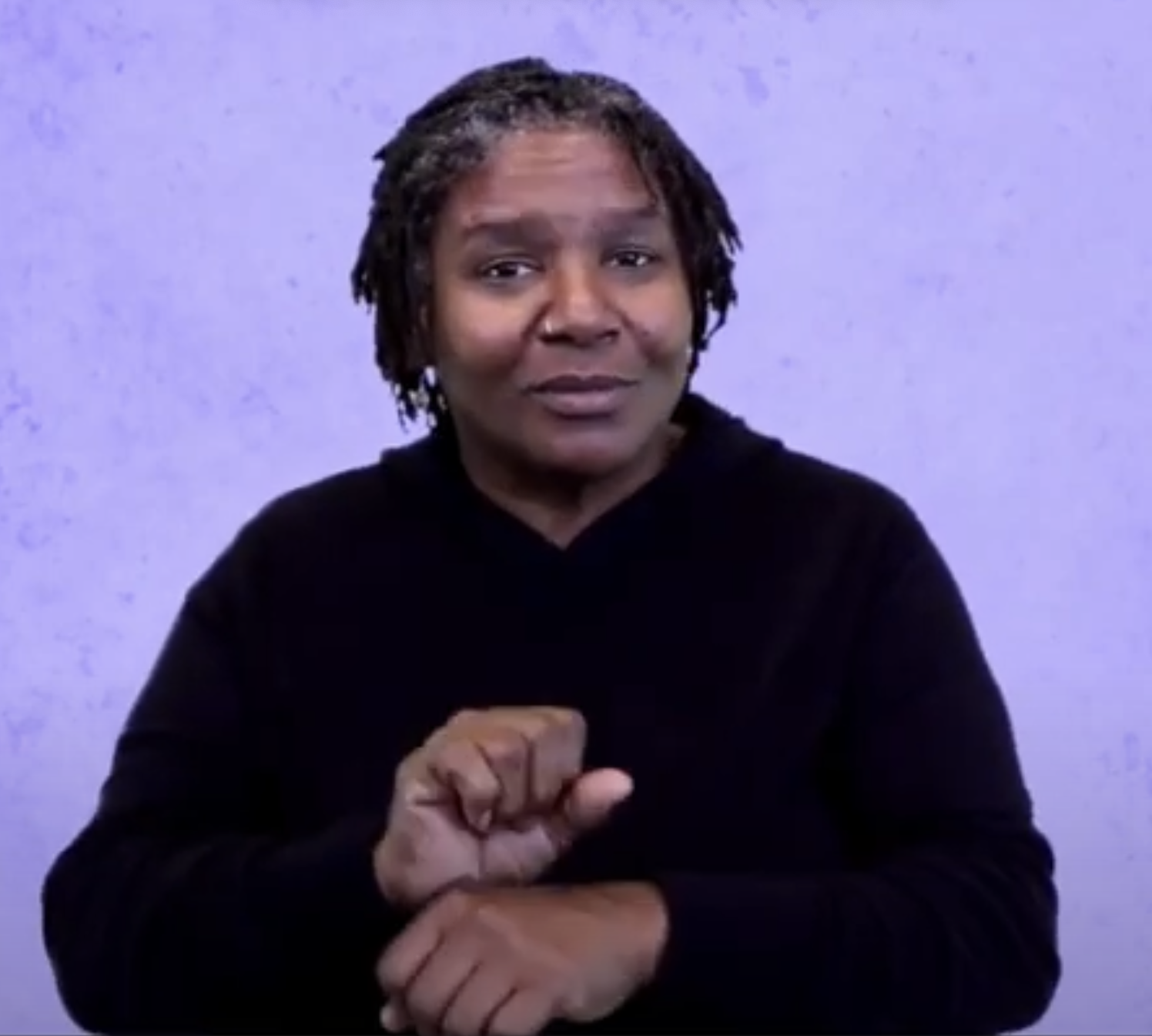 <p>one hand up like you’re hitting the woah, then two taps</p>