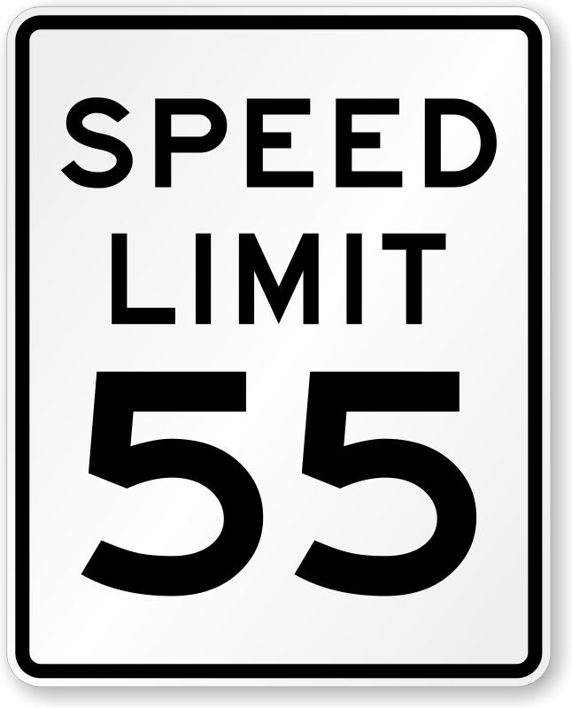 <p>This road sign means: </p><p>You must travel through the intersection at the posted speed limit.</p><p>The maximum speed limit under ideal conditions is 55 mph.</p><p>You must not travel below the speed indicated.</p>