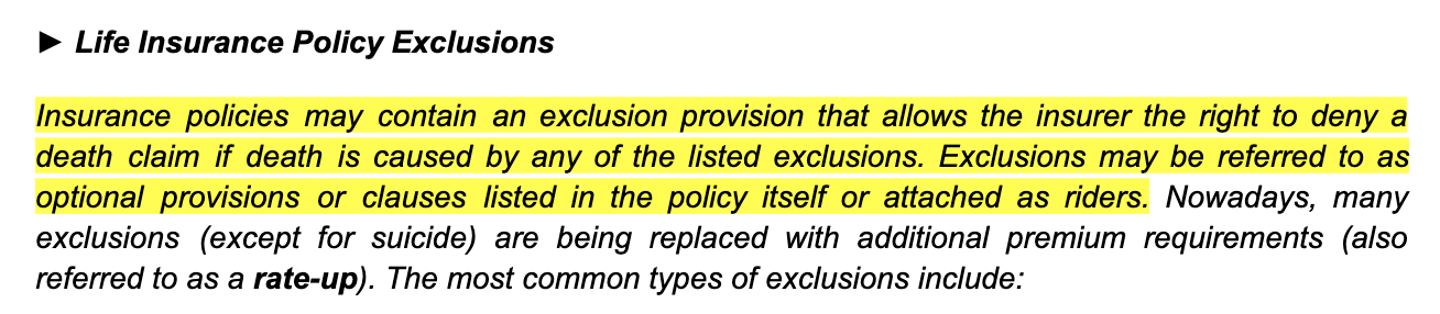 <p>Which of these would limit a company's liability to provide insurance coverage?</p><ul><li><p>Waiver</p></li><li><p>Exclusion</p></li><li><p>Rider</p></li><li><p>Provision</p></li></ul>