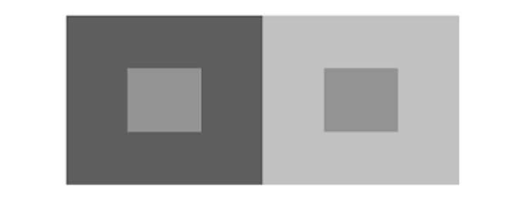 <p>What does the perceived brightness of the 2 objects depend on in a simultaneous contrast illusion?</p>