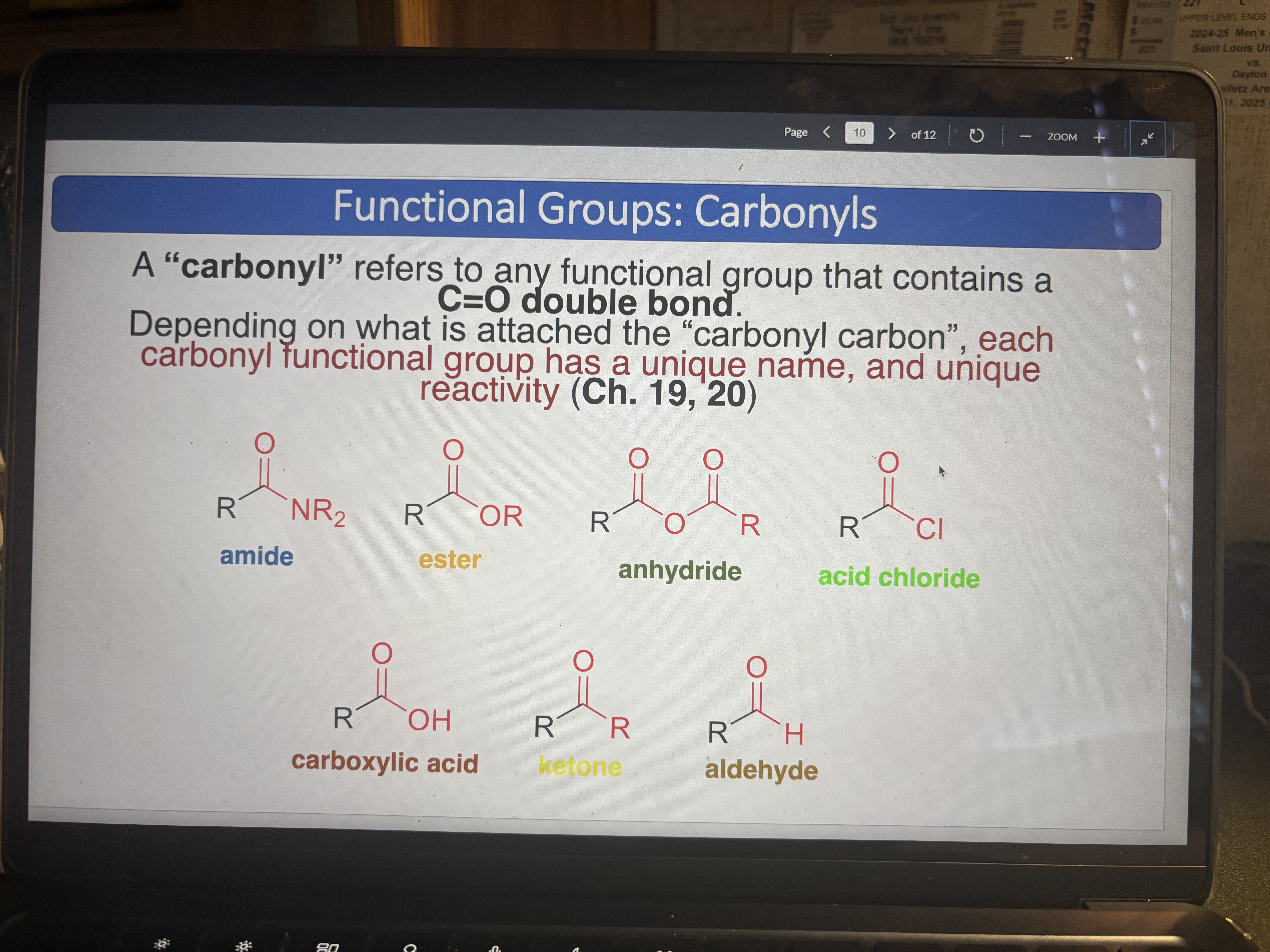 <p>Any functional group that contains a C=O double bond</p>
