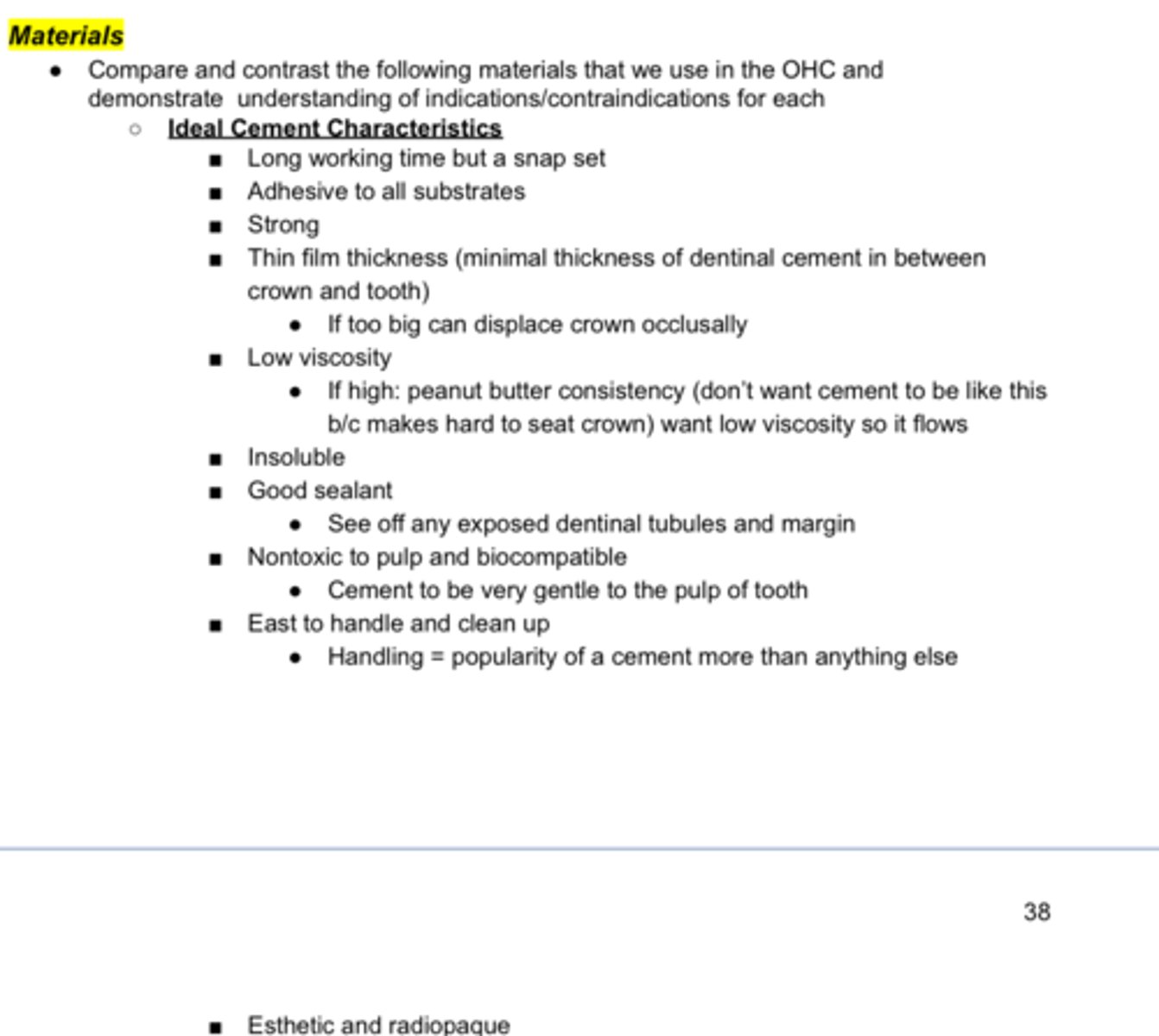 <p>Ideal Cement Characteristics</p>