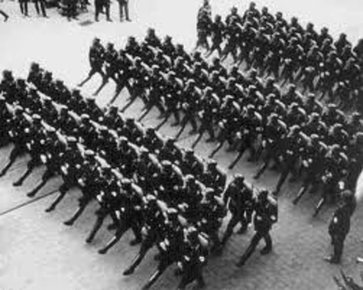<p>A policy of glorifying military power and keeping a standing army always prepared for war</p>