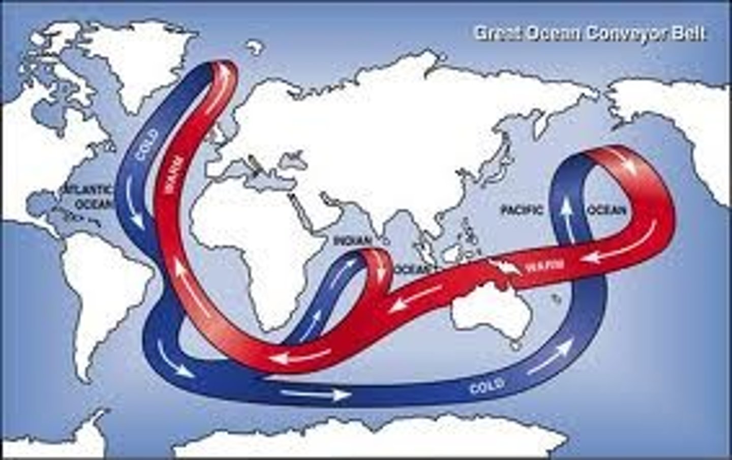 <p>Is a constantly moving system of deep-ocean circulation driven by temperature and salinity. The great ocean conveyor moves water around the globe.</p>