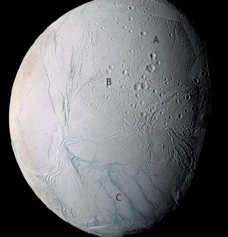 <p>Which area of Enceladus is the oldest?</p>