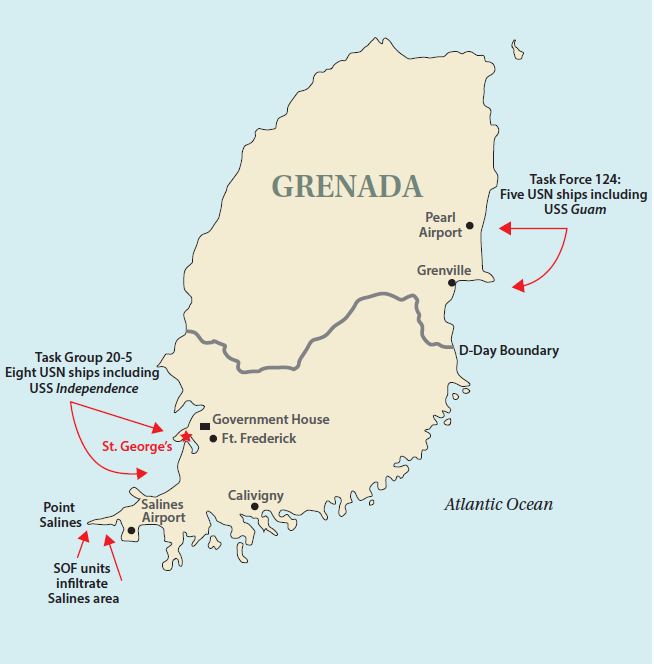 <p>– 1983 U.S. invasion of Grenada to protect American citizens and prevent a communist takeover.</p>