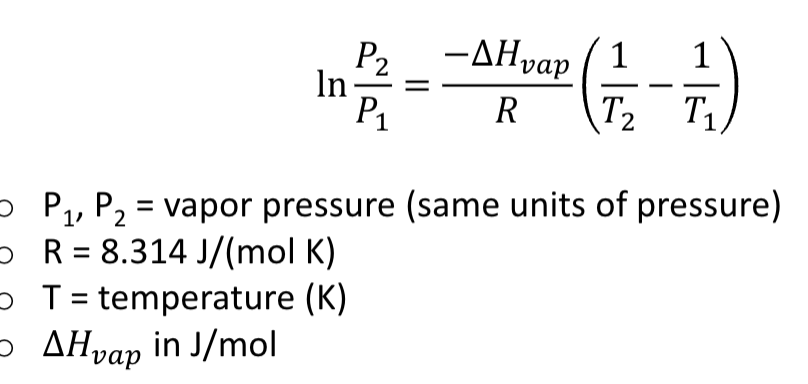 <p>compares vapor pressure at two different temperatures</p>