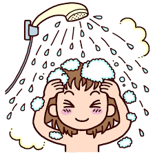 <p>シャワーをあびる</p>