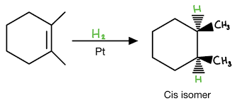 <p>Reactants: H2 &amp; catalyst (Pd/C, Pt)</p><p>Syn addition, one-step</p><p>What happens: hydrogens are added to the same side of the double bond</p>