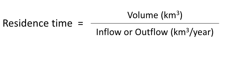 <p><span><span>The average length of time that a water molecule spends in any one reservoir. Large reservoirs tend to have a large residence time and small with small.</span></span></p>