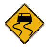 <p>THIS SIGN MEANS: </p><p>A. Left curve ahead </p><p>B. Series of curves </p><p>C. S curved ahead </p><p>D. Slippery when wet</p>