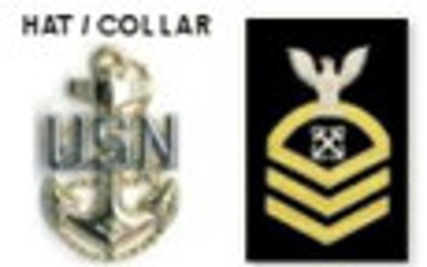 <p>Silver USN on a gold fouled anchor</p><p>Perched Eagle</p><p>1 Rocker</p><p>Specialty Mark</p><p>3 Chevrons</p>
