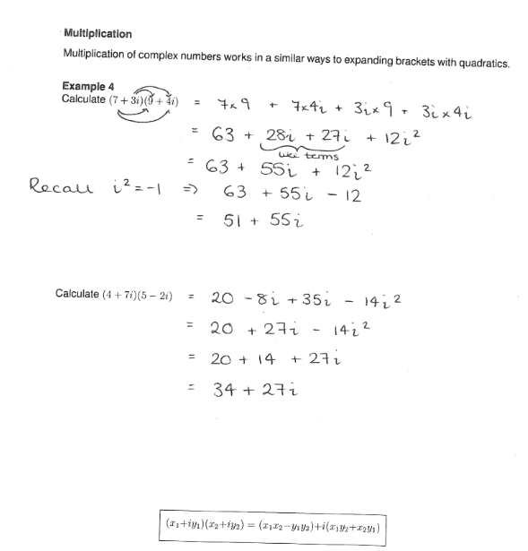 <p>Multiply by expanding brackets, the I² part becomes a number using I² = -1, I stays and it all becomes a complex number again. </p>