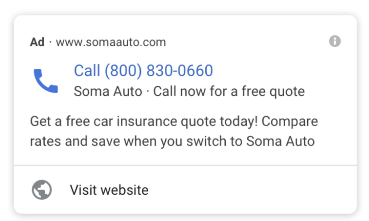 <p>Makes the number of the business the main content of the ad</p>