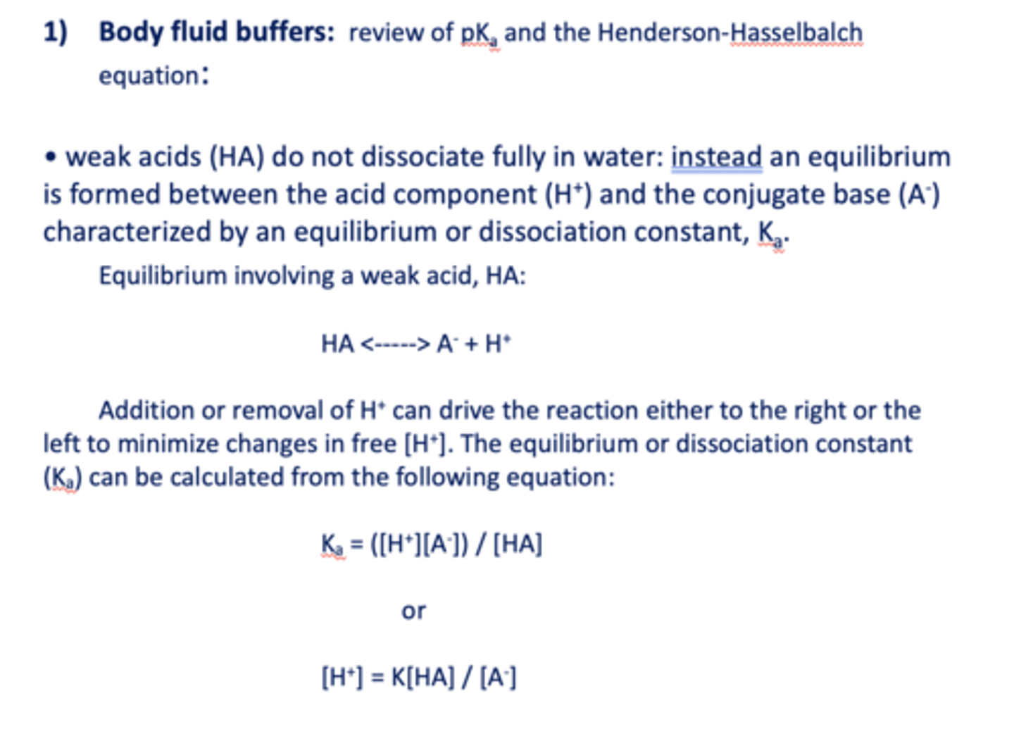 <p>Weak acids (HA)</p>