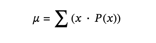 The mean, μ, of a discrete probability function is the expected value.