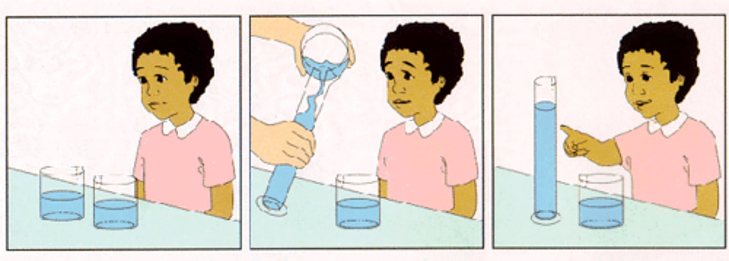 <p>Aware that the liquid is the same amount regardless of the container</p>