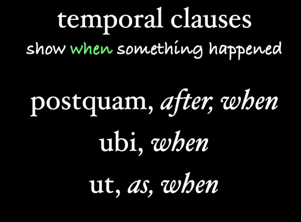 <p>Indicates when something is occuring</p><p>But these words all take the indicative mood </p>