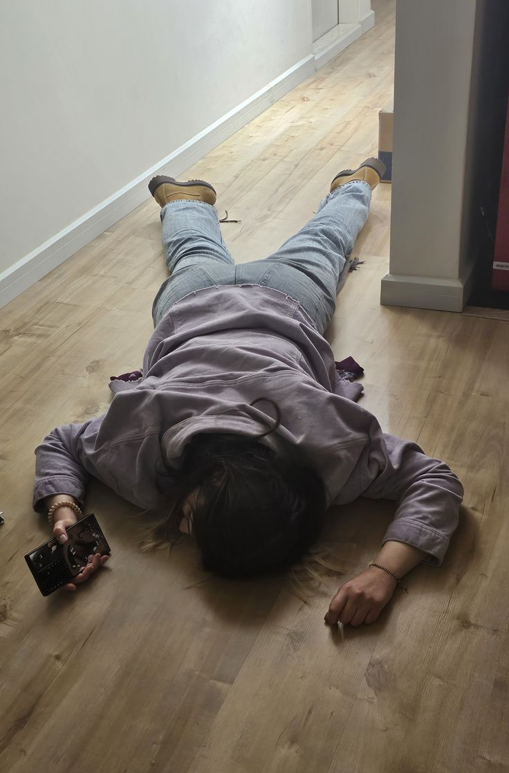 <p>Lose my balance and fall <strong>onto </strong>the floor</p>