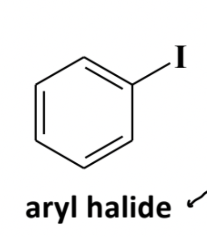 <p>A compound where a halogen is attached to an sp2 carbon on an aromatic ring (e.g., chlorobenzene); also resistant to ordinary nucleophilic substitution.</p>