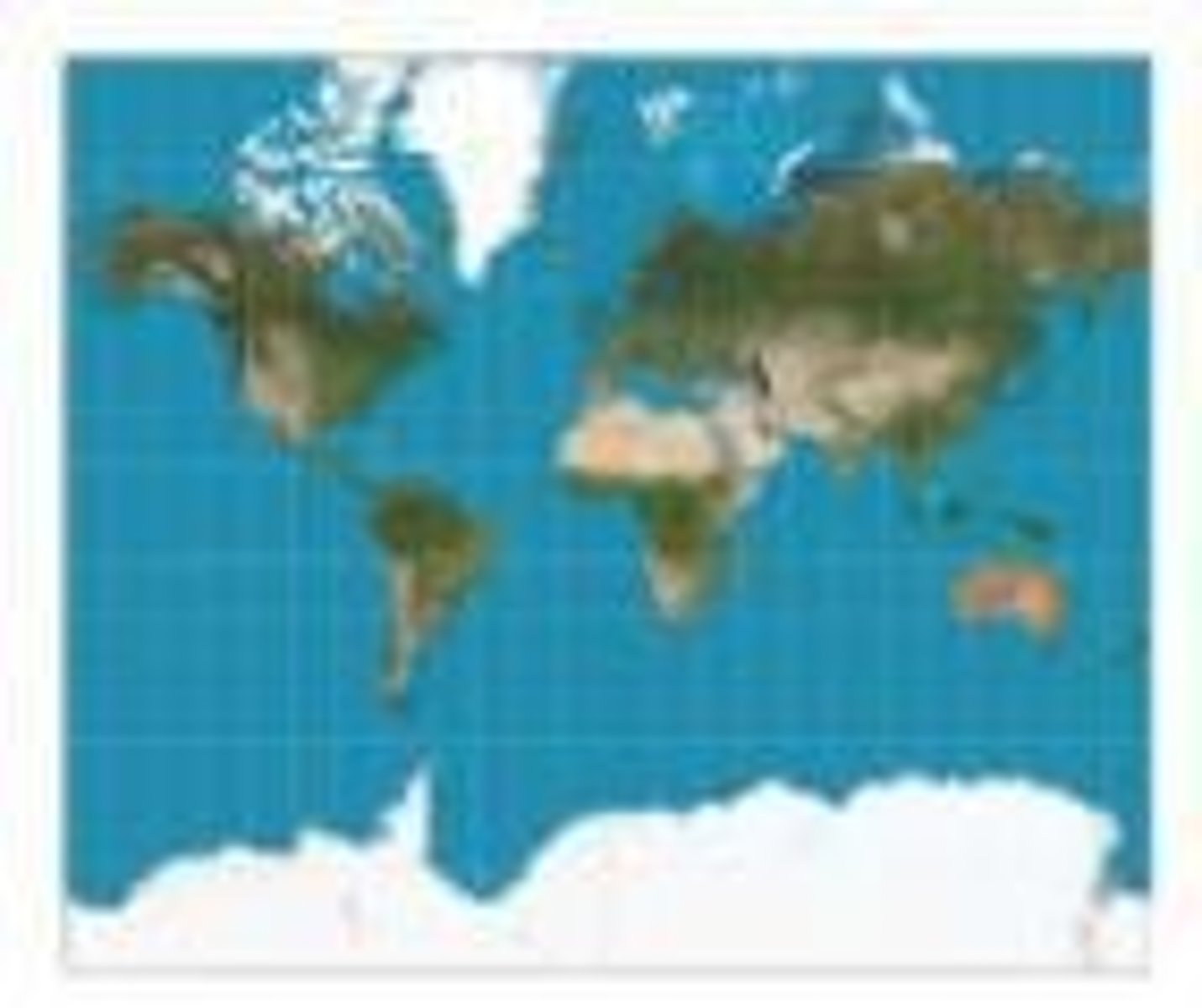 <p>A map projection that distorts the shape of countries, especially near the equator.</p>