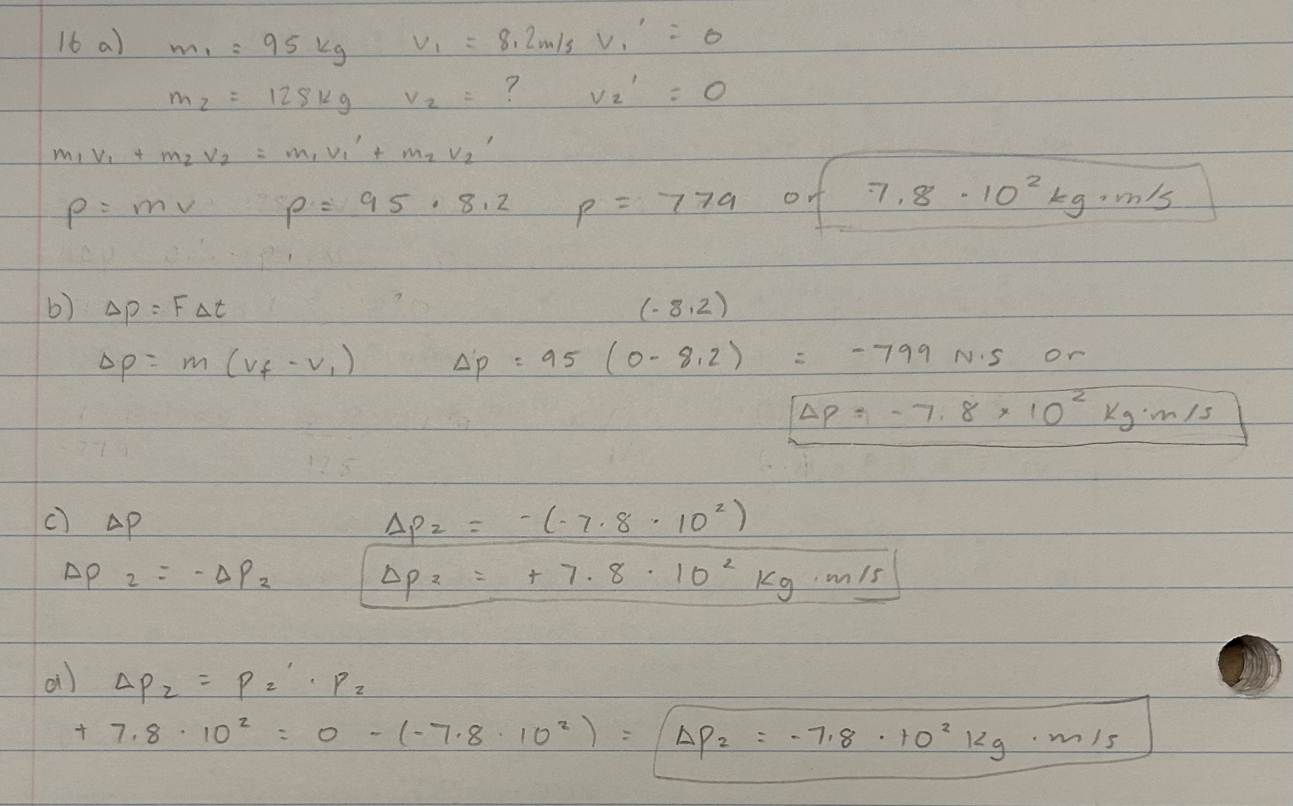 <p>b) what is the change in the fullback’s momentum?</p>