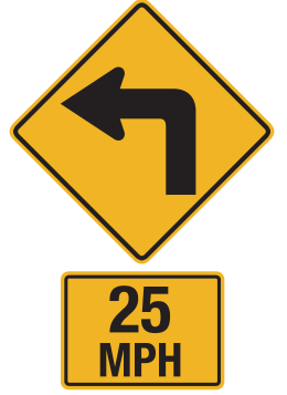 The highest safe speed you should travel around the curve ahead is the one posted. Advisory speed signs may be used with any warning sign. 