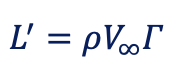 the lift per unit length of a spinning cylinder is equal to the density (r) of the air times the strength of the rotation (G) times the velocity (V) of the air.
