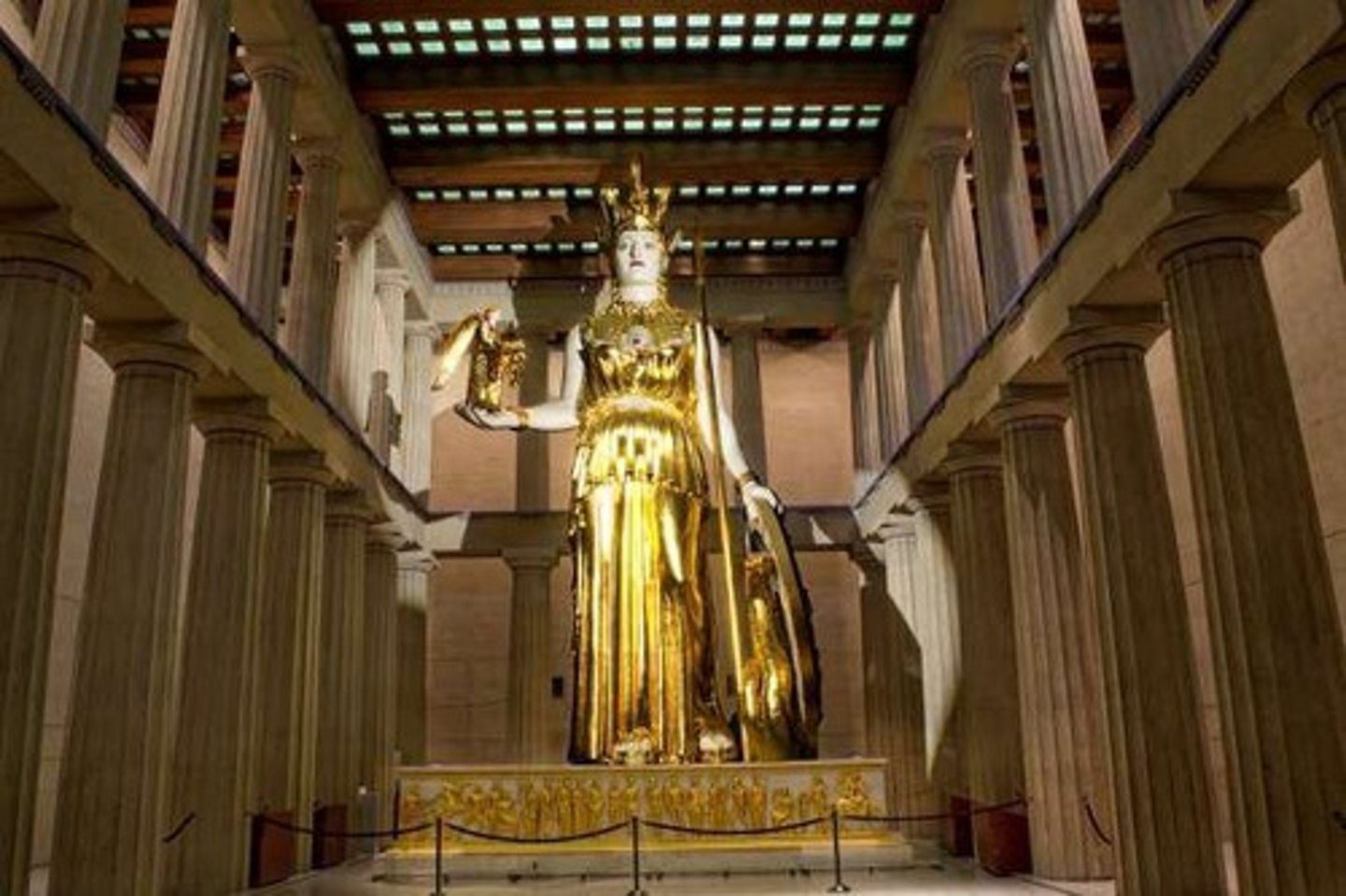 <p>12-meter tall statue made of ivory and gold.</p>