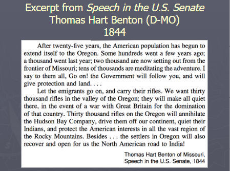 <p>(Topic 5.2) Speech in the U.S. Senate – Thomas Hart Benton</p>