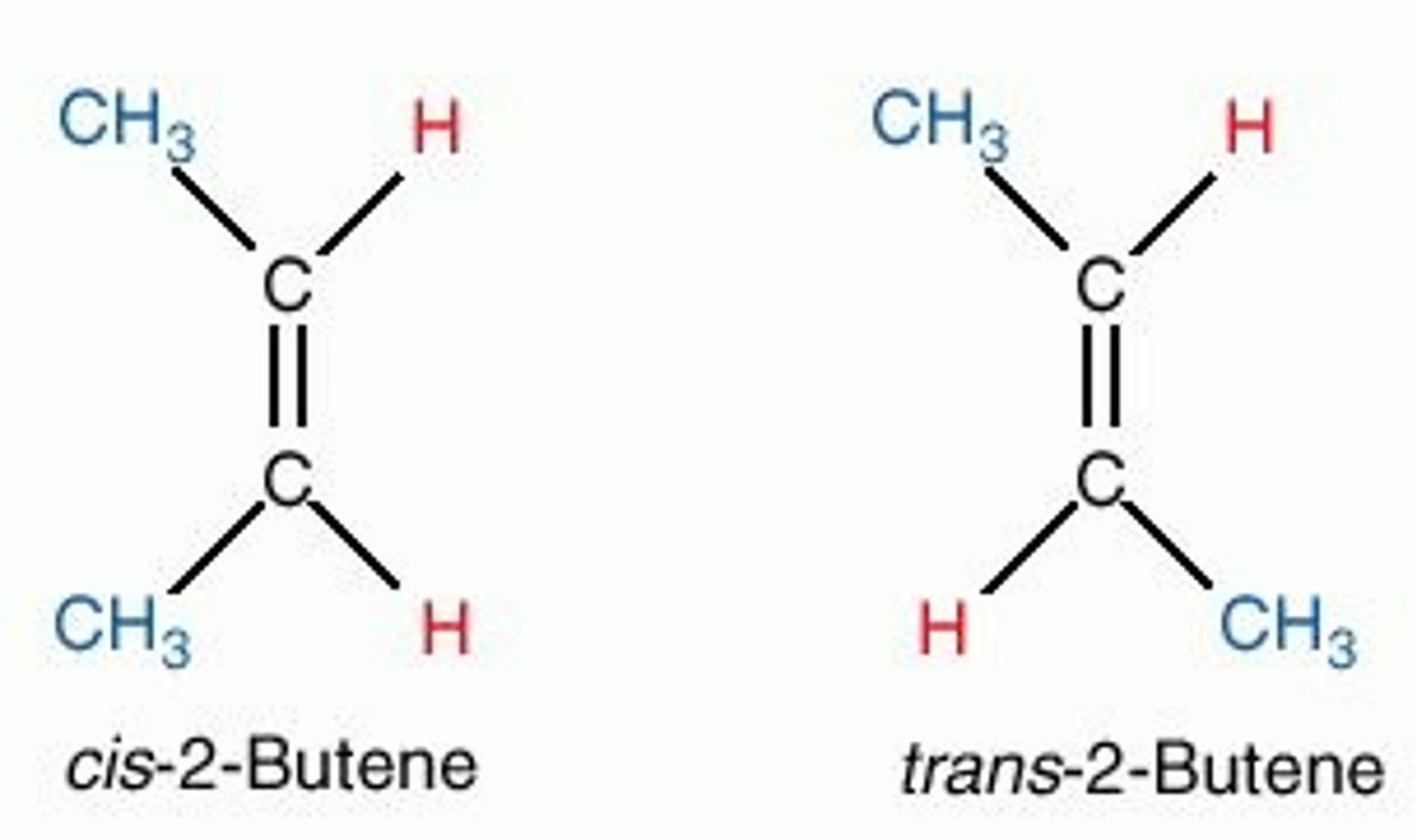 <p>molecules that differ in spatial arragement but not bonding order</p><p>- L or D</p><p>- enantiomers or diastereoisomers</p>